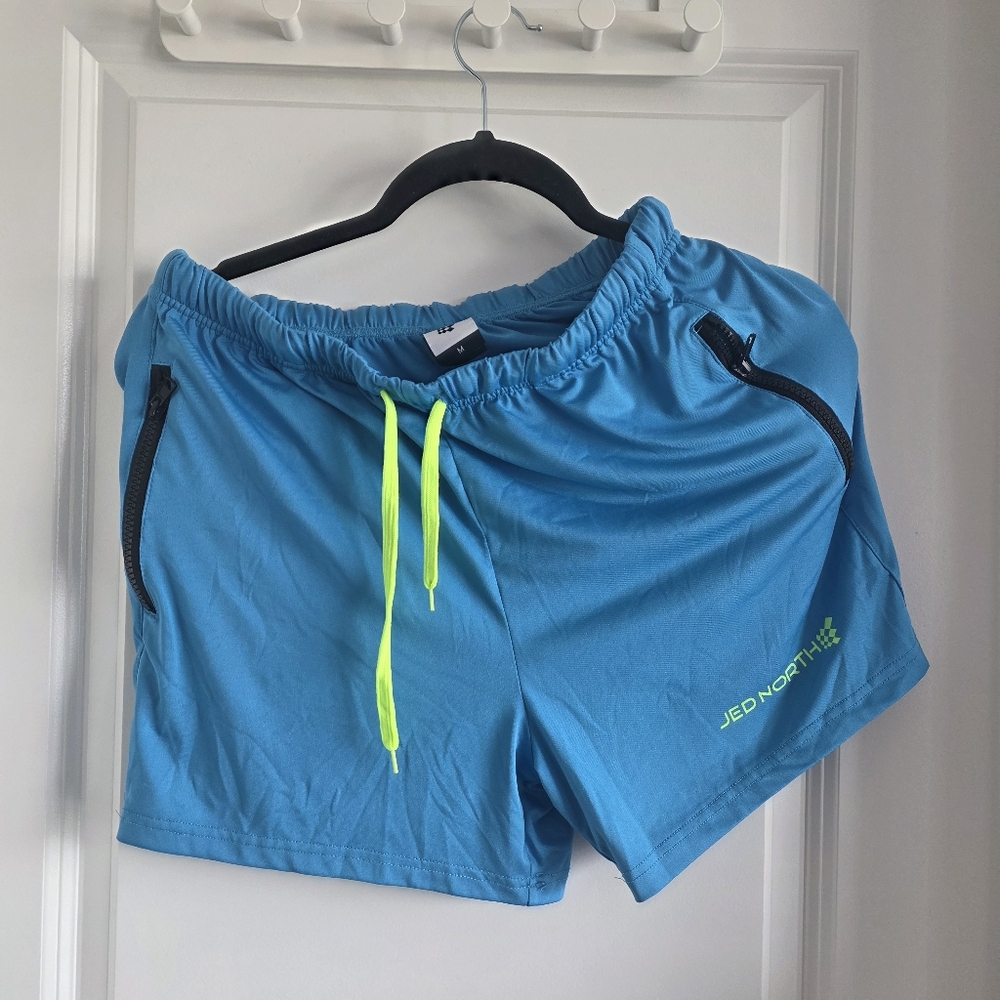 Jed North Blue Athletic Shorts with Neon Accents. Medium.